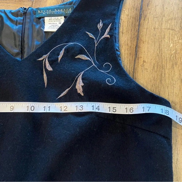 Harve Benard Embroidered Black Wool Shift Dress sz 10 Academia Preppy Vintage - Picture 12 of 13